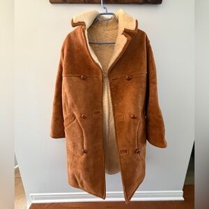 Shearling Lined Suede Coat in Chestnut Brown